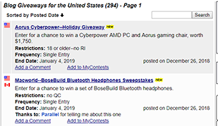 Giveaway and contests aggregators websites