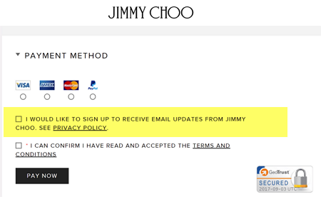 Jimmy Choo Checkout Email Consent Optin Permission